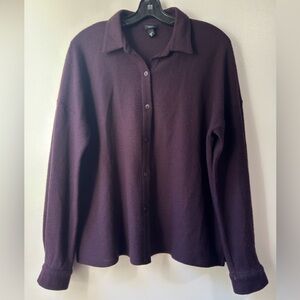 Eileen Fisher Wool Purple Long Sleeve Button Down Shirt